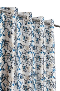Panipat Textile Hub Polyester Eyelet Aqua Designer Print curtains Pack of 2 - Window (4x5 Feet), Bright Turquoise