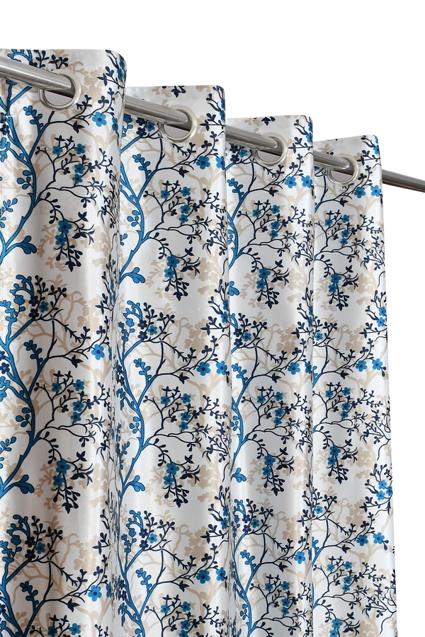 Panipat Textile Hub Polyester Eyelet Aqua Designer Print curtains Pack of 2 - Window (4x5 Feet), Bright Turquoise