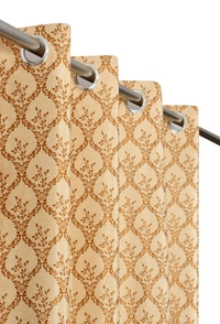 Panipat Textile Hub Polyester Eyelet Gold Designer Print curtains Pack of 2 - Window (4x5 Feet)