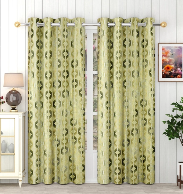 Panipat Textile Hub Polyester Eyelet Green Designer Print curtains Pack of 2 - Window (4x5 Feet)