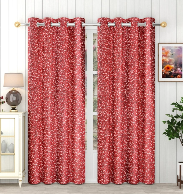 Panipat Textile Hub Polyester Eyelet Maroon Designer Print curtains Pack of 2 - Window (4x5 Feet)
