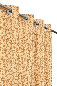 Panipat Textile Hub Polyester Eyelet Gold Designer Print curtains Pack of 2 - Window (4x5 Feet)