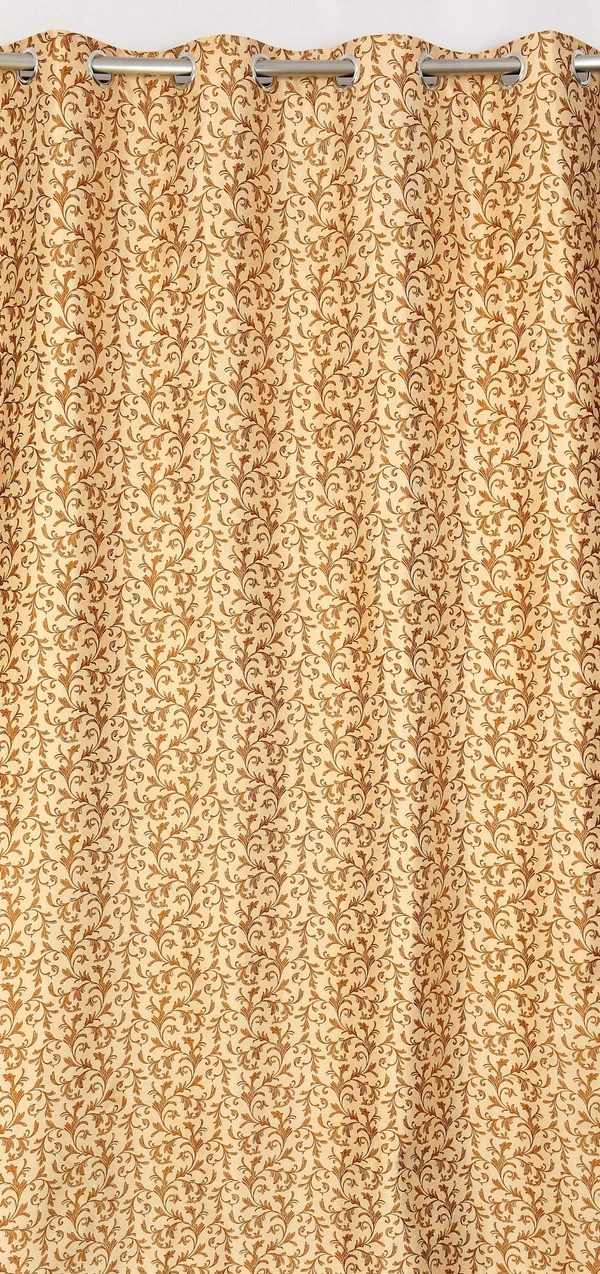 Panipat Textile Hub Polyester Eyelet Gold Designer Print curtains Pack of 2 - Window (4x5 Feet)