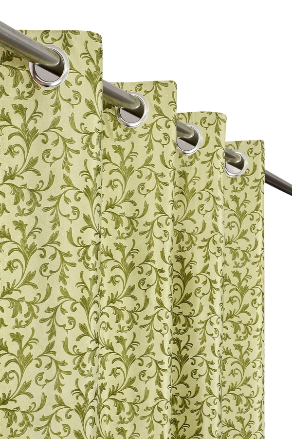 Panipat Textile Hub Polyester Eyelet Green Designer Print curtains Pack of 2 - Window (4x5 Feet)