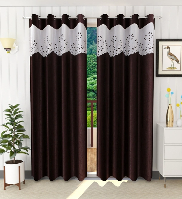 Home Garage Polyester Eyelet Valence Design Brown Solid Curtains Pack of 2 - Window (4x5 Feet)