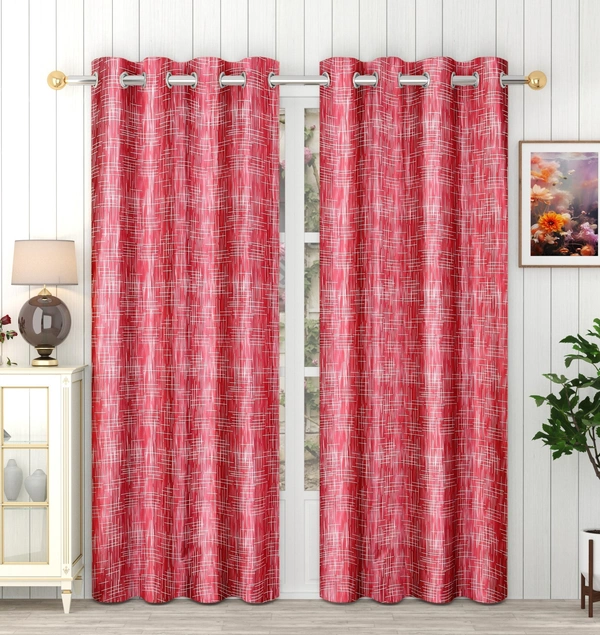 Panipat Textile Hub Polyester Eyelet Maroon Designer Print curtains Pack of 2 - Window (4x5 Feet)