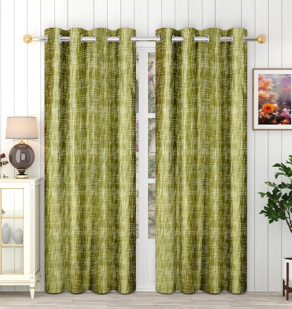 Panipat Textile Hub Polyester Eyelet Green Designer Print curtains Pack of 2 - Window (4x5 Feet)