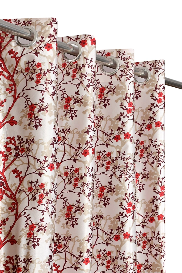 Panipat Textile Hub Polyester Eyelet Marron Designer Print curtains Pack of 2 - Window (4x5 Feet), Tamarillo