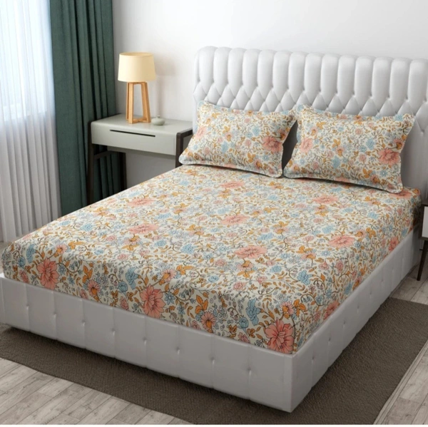 Panipat textile Hub 180 TC Microfiber Super Soft Fitted (Elastic) Double Bedsheet with 2 Pillow cover - Double