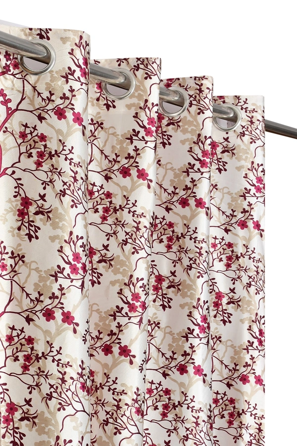 Panipat Textile Hub Polyester Eyelet Wine Designer Print curtains Pack of 2 - Window (4x5 Feet), Cardinal Pink