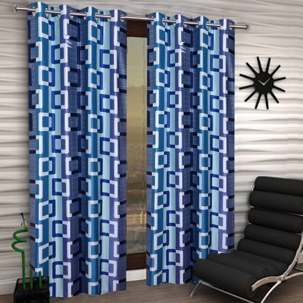 Fabolic polyester Eyelet Blue Suprimo Box Printed Design curtains Pack of 2 - Long Door (4x9 Feet)