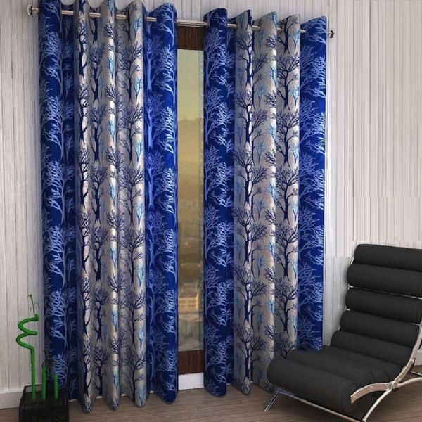 Fabolic polyester Eyelet Blue Suprimo Printed Design curtains Pack of 2 - Window (4x5 Feet)