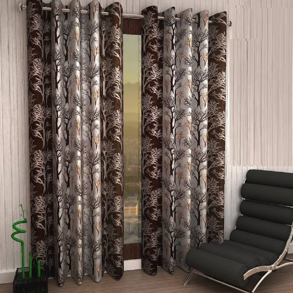 Fabolic polyester Eyelet Brown Suprimo Printed Design curtains Pack of 2 - Window (4x5 Feet)