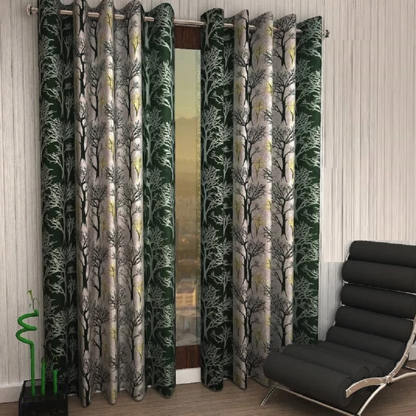 Fabolic polyester Eyelet Green Suprimo Printed Tree Design curtains Pack of 2