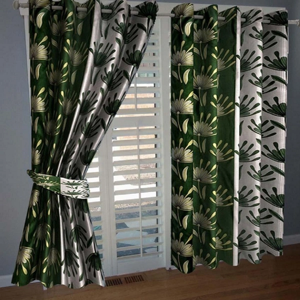 Federica polyester Eyelet  Suprimo Printed Design Green curtains Pack of 2 - Window (4x5 Feet)
