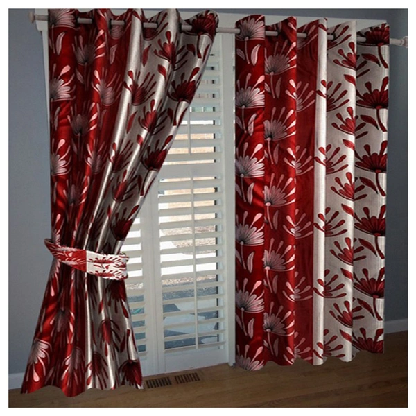 Federica Polyester Eyelet  Suprimo Printed Design Maroon curtains Pack of 2 - Window (4x5 Feet)
