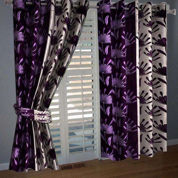 Federica Polyester Eyelet  Suprimo Printed Design Purple Curtains Pack of 2 - Window (4x5 Feet)