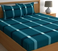Panipat textile Hub 180 TC Microfiber Super Soft Fitted (Elastic) Double Bedsheet with 2 Pillow cover - Green