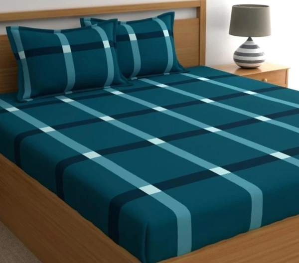 Panipat textile Hub 180 TC Microfiber Super Soft Fitted (Elastic) Double Bedsheet with 2 Pillow cover - Green