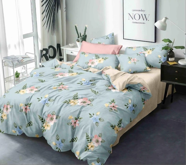 Home Garage 140 TC Microfiber 3D Printed Super Soft Flat Double Bedsheet  With 2 pillow cover - Double Bedsheet