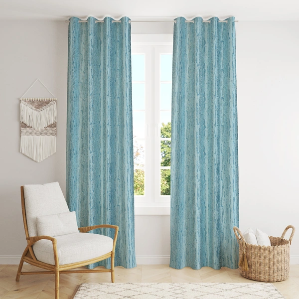 Home Garage  Polyester Eyelet Aqua Designer Print curtains Pack of 2 - Window (4x5 Feet)