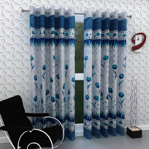 Home Garage polyester Eyelet Blue Printed Design curtains Pack of 2 - Window (4x5 Feet)