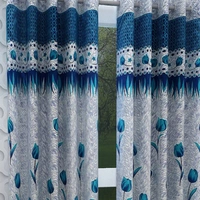 Home Garage polyester Eyelet Blue Printed Design curtains Pack of 2 - Window (4x5 Feet)