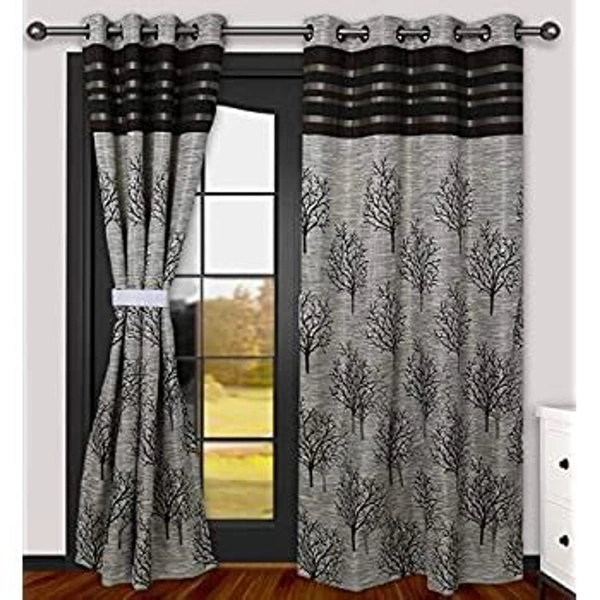 Home Garage Polyester Eyelet Brown Jute jacquard curtains Pack of 2 - Window (4x5 Feet)