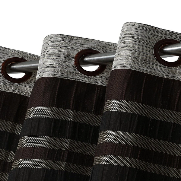 Home Garage Polyester Eyelet Brown Jute jacquard curtains Pack of 2 - Window (4x5 Feet)