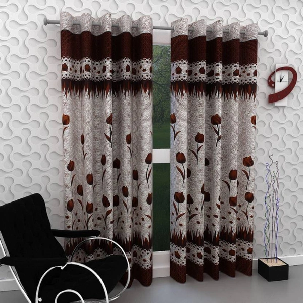 Home Garage polyester Eyelet Brown Printed Design curtains Pack of 2 - Door (4x7 Feet)