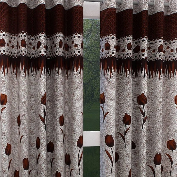Home Garage polyester Eyelet Brown Printed Design curtains Pack of 2 - Door (4x7 Feet)
