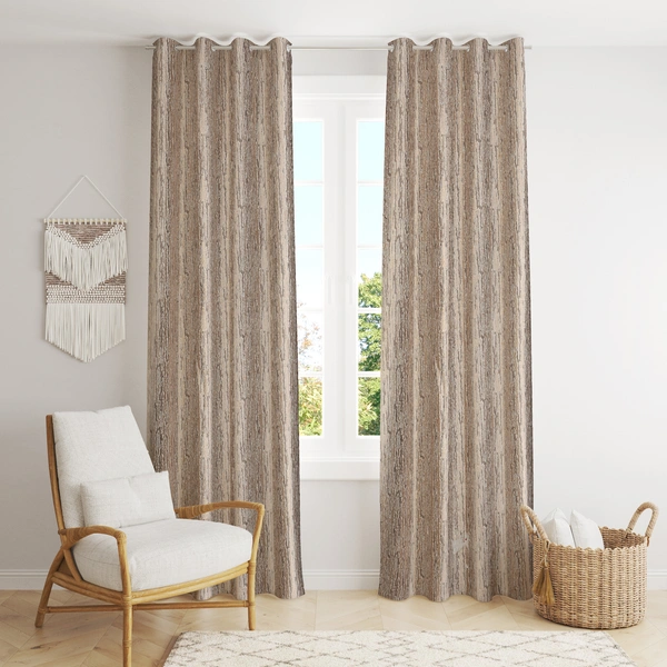 Home Garage  Polyester Eyelet Cream Designer Print curtains Pack of 2 - Window (4x5 Feet)
