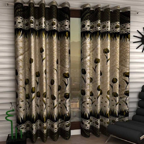 Home Garage polyester Eyelet Green Printed Design curtains Pack of 2 - Window (4x5 Feet)