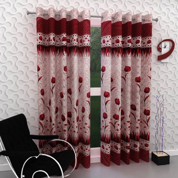 Home Garage polyester Eyelet Mroon Printed Design curtains Pack of 2 - Door (4x7 Feet)