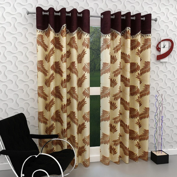 Home Garage Polyester Eyelet Valence Design Brown Solid Curtains Pack of 2 - Window (4x5 Feet)