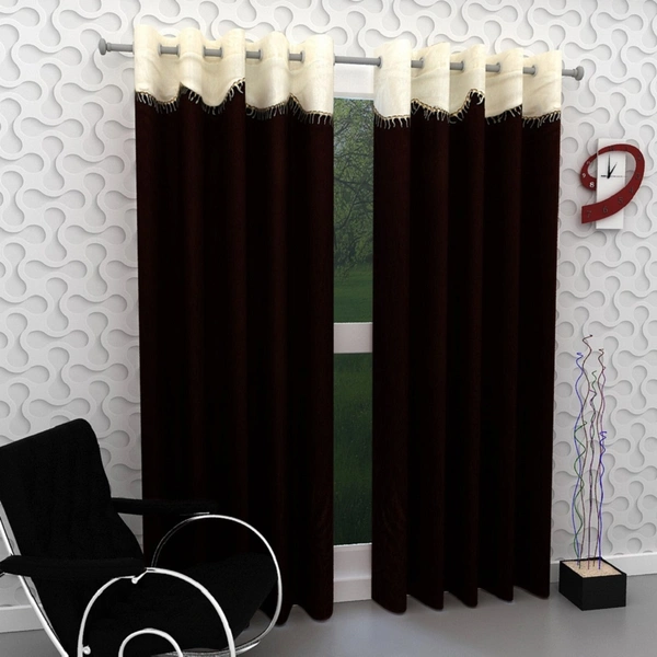 Home Garage Polyester Eyelet Valence Design Brown Solid Curtains Pack of 2 - Window (4x5 Feet)
