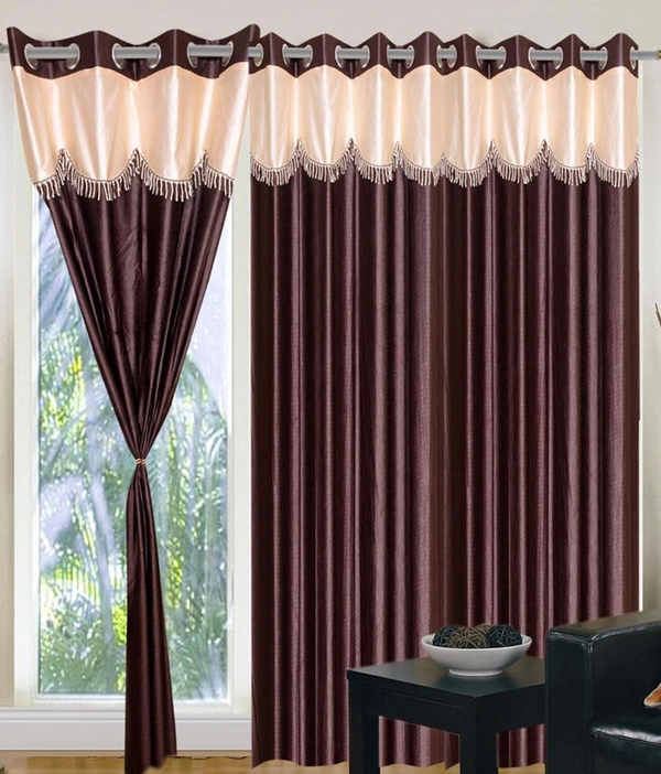 Home Garage Polyester Eyelet Valence Design Brown Solid Curtains Pack of 2 - Window (4x5 Feet)