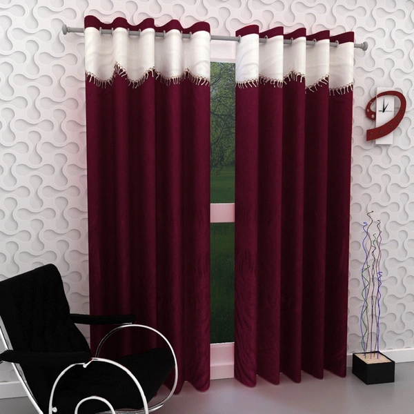 Home Garage Polyester Eyelet Valence Design Maroon Solid Curtains Pack of 2 - Window (4x5 Feet)