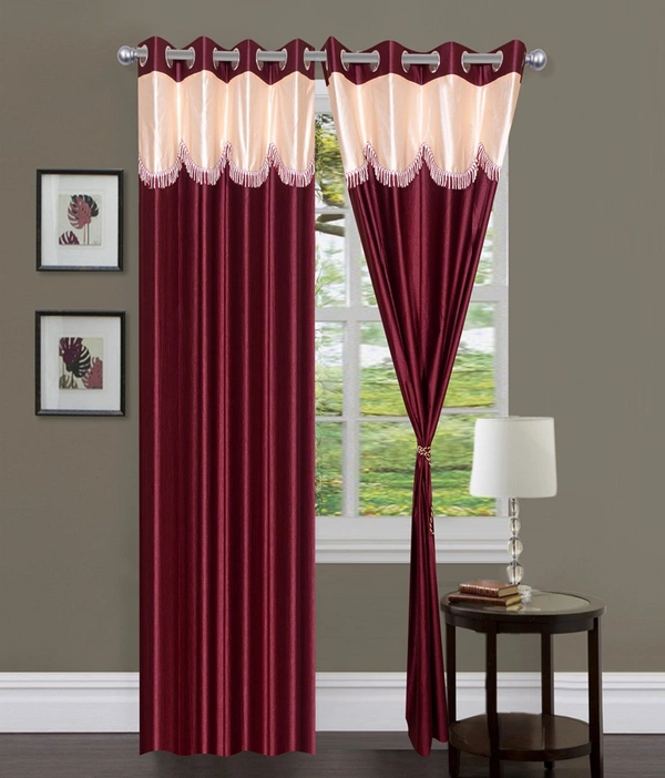 Home Garage Polyester Eyelet Valence Design Maroon Solid Curtains Pack of 2 - Window (4x5 Feet)
