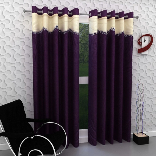 Home Garage Polyester Eyelet Valence Design Purple Solid Curtains Pack of 2 - Window (4x5 Feet)