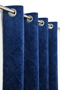 Home Garage Velvet Eyelet Blue Blackout High Quality Punch Print curtains Pack of 2 - Window (4x5 Feet)