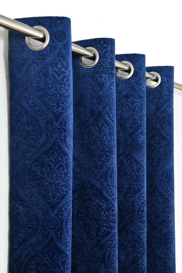 Home Garage Velvet Eyelet Blue Blackout High Quality Punch Print curtains Pack of 2 - Window (4x5 Feet)