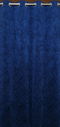 Home Garage Velvet Eyelet Blue Blackout High Quality Punch Print curtains Pack of 2 - Window (4x5 Feet)