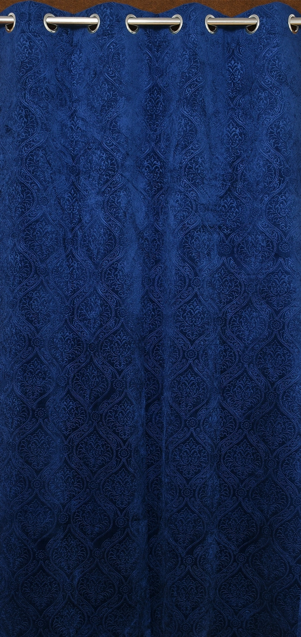 Home Garage Velvet Eyelet Blue Blackout High Quality Punch Print curtains Pack of 2 - Window (4x5 Feet)
