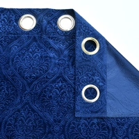 Home Garage Velvet Eyelet Blue Blackout High Quality Punch Print curtains Pack of 2 - Window (4x5 Feet)