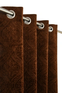 Home Garage Velvet Eyelet Brown Blackout High Quality Punch Print curtains Pack of 2 - Window (4x5 Feet)