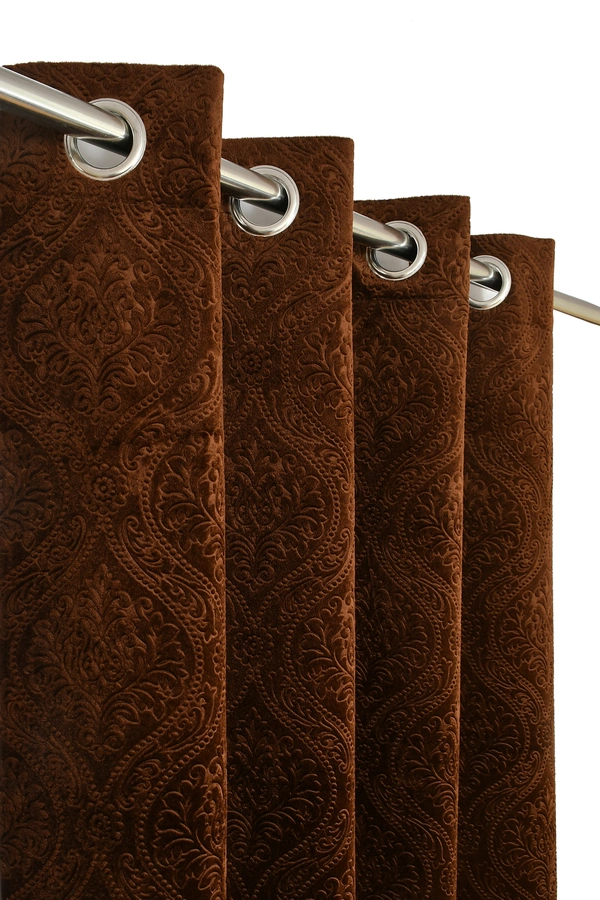 Home Garage Velvet Eyelet Brown Blackout High Quality Punch Print curtains Pack of 2 - Window (4x5 Feet)