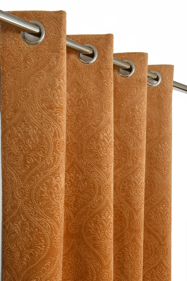 Home Garage Velvet Eyelet Gold Blackout High Quality Punch Print curtains Pack of 2 - Door (4x7 Feet)