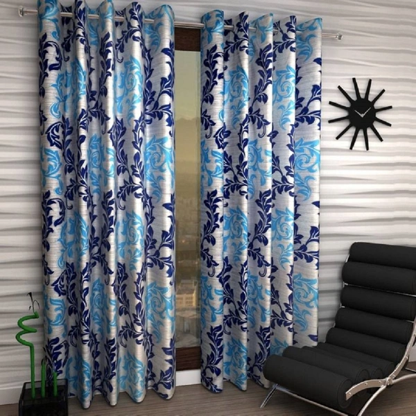 Loof Klapper Polyester Eyelet Blue Printed Design curtains Pack of 2 - Door (4x7 Feet)