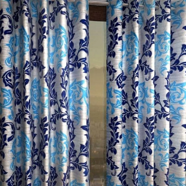 Loof Klapper Polyester Eyelet Blue Printed Design curtains Pack of 2 - Door (4x7 Feet)